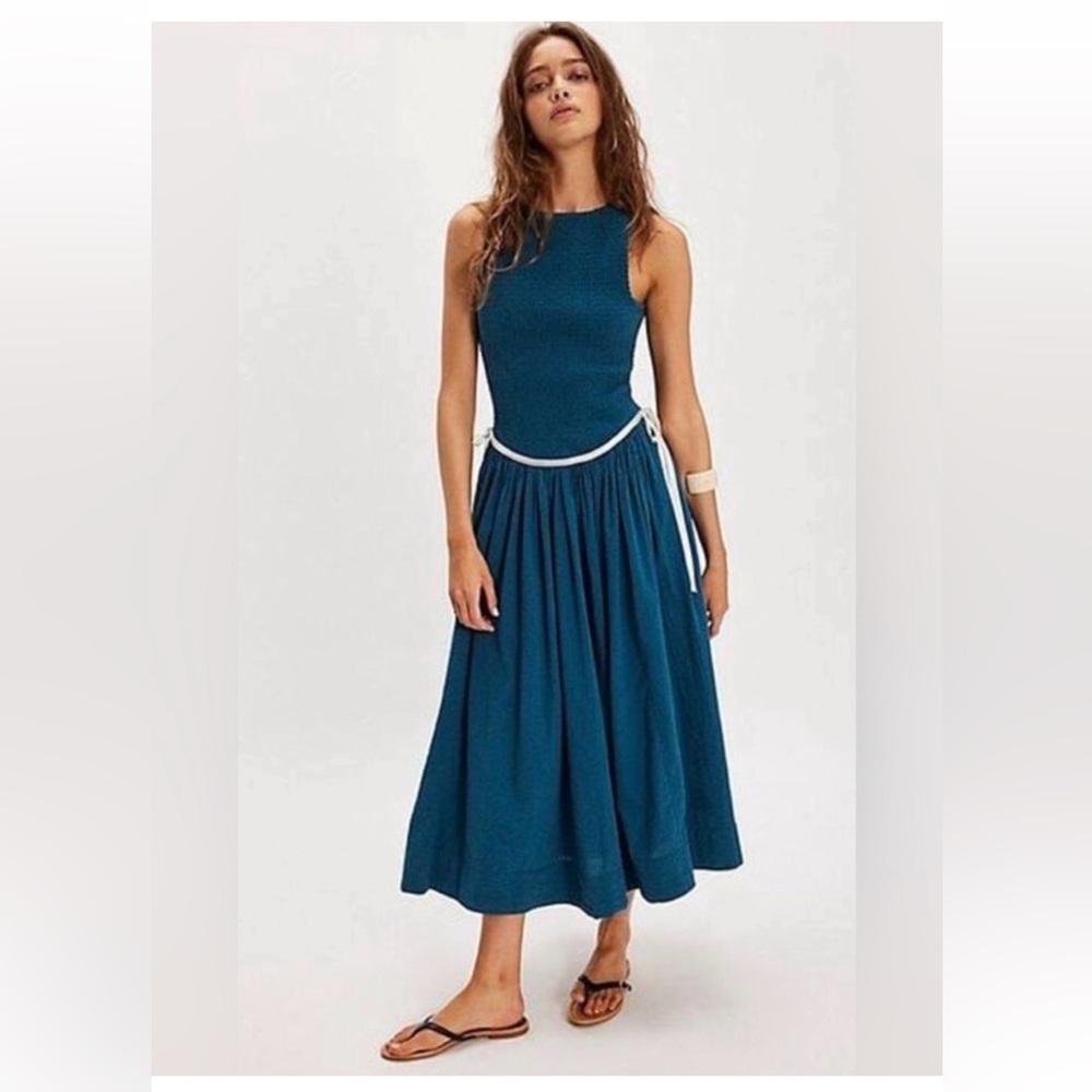 Free People Nightingale Seersucker Midi Dress. NWT. Seaside combo